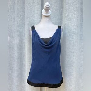 White House/ Black Market blue black sleeveless silk cowl neck  blouse top